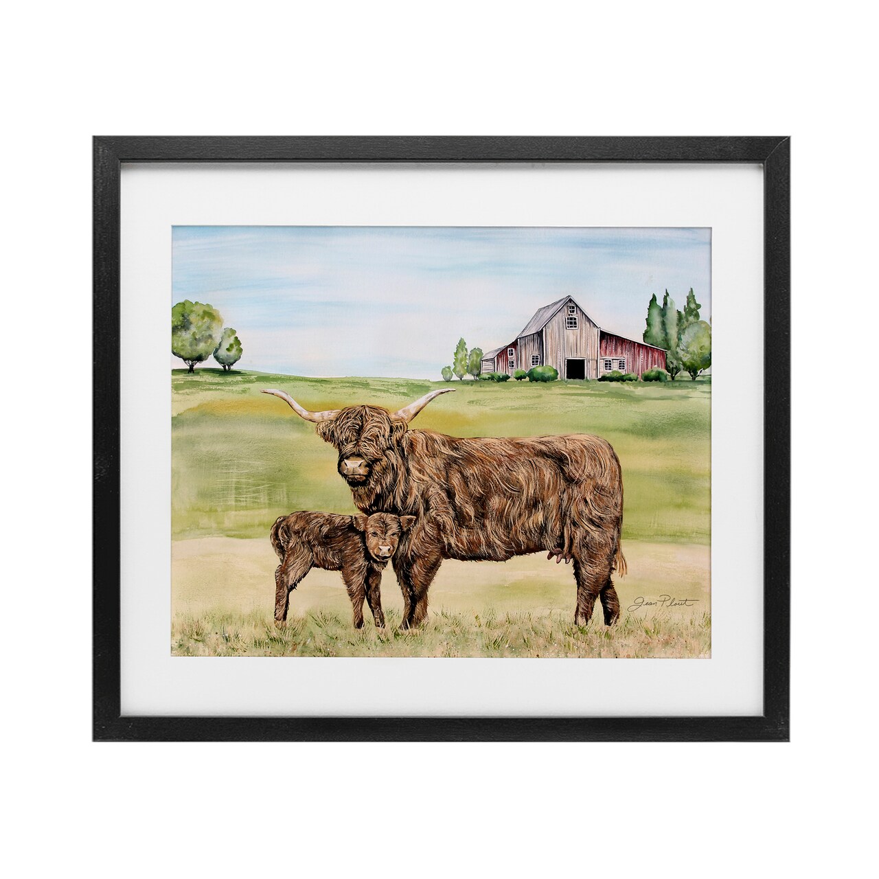 Stupell Industries Highland Cow And Calf Framed Print Under Glass, design by Jean Plout